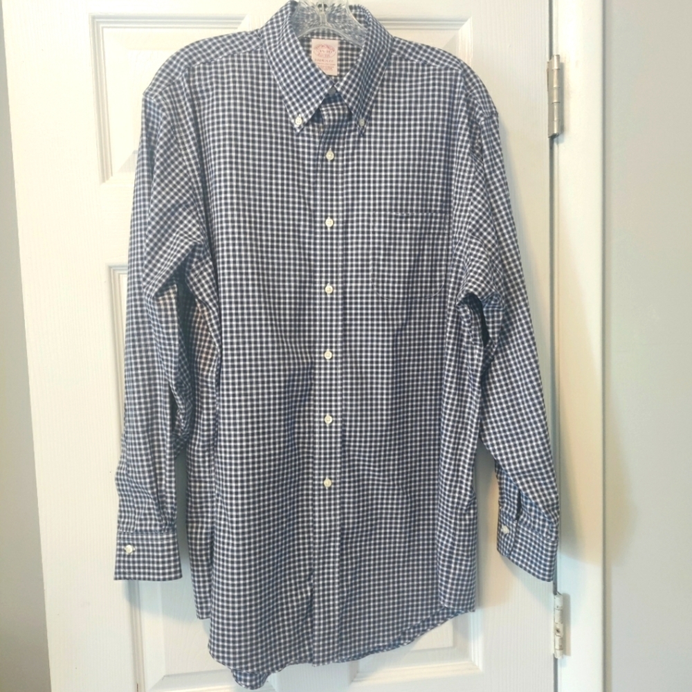 Brooks Brothers Blue and White Plaid Dress Shirt, Size: 16 1/2-34